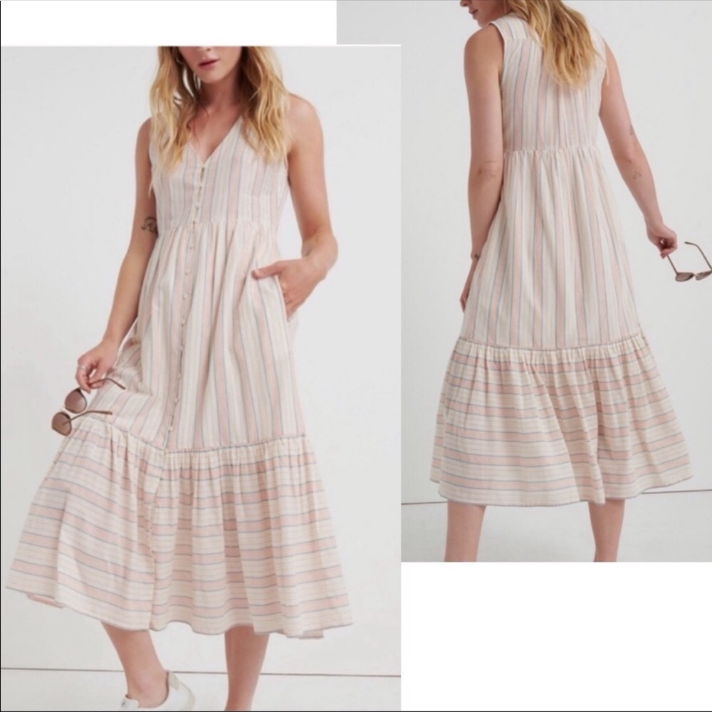 NWT lucky brand Luna cotton sun maxi dress striped summer tiered empire waist - Picture 4 of 15